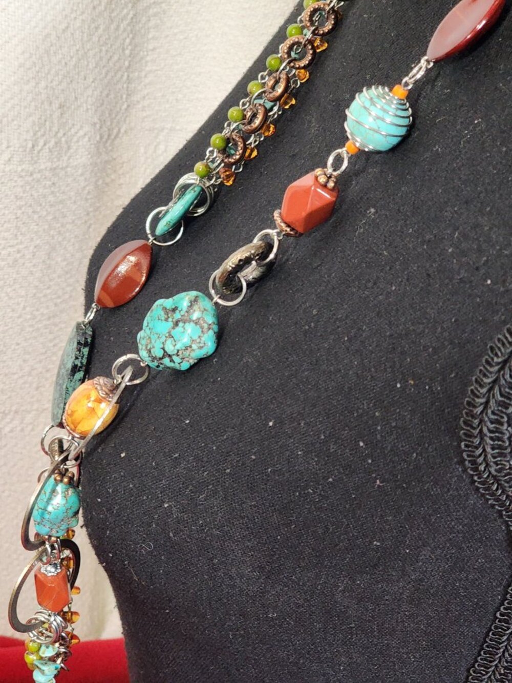 Chico's Multi Stone Multi Metal Circles 36" w/Extender Turquoise Copper Necklace - Picture 10 of 16